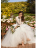 Beaded Ivory Lace Tulle Ankle Length Keyhole Back Wedding Dress